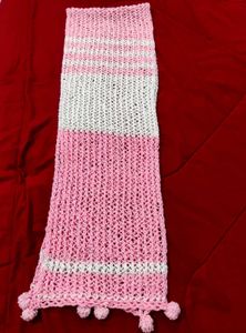 Handmade Pink &amp; White Striped Scarf
