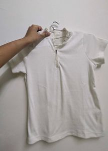 White Zip Neck Cropped Top
