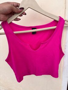 SHEIN Hot Pink Ribbed Cropped Tank Top