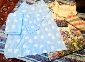 Light Blue Heart and Print Kurta Set with duptta