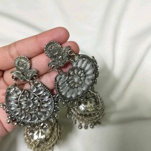 Elegant Oxidized Silver Jhumka Earrings
