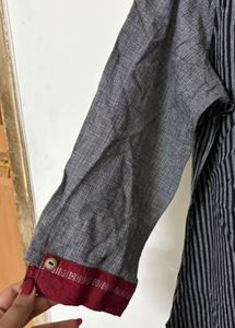 Ethnic Vertical Striped Button-Down Long Kurti