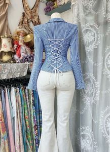 Blue &amp; White Striped Corset Shirt