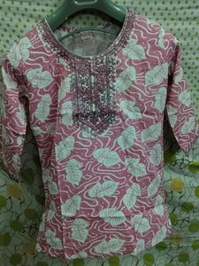 Embellished Floral Print Kurta Top