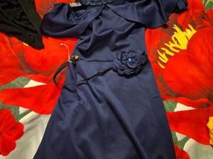 Elegant Navy Blue Off-Shoulder Dress