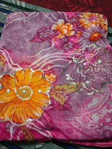 Vibrant Floral Saree with Sequins