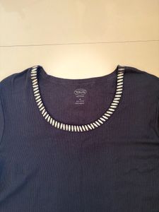 Navy Blue Beaded Neckline T-Shirt
