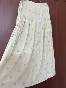 Premium velvety Cream Skirt with Green Print