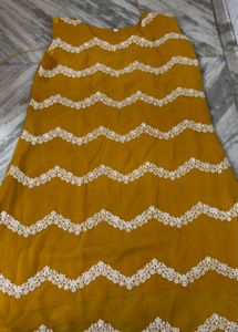 Stylish Mustard Kurta Set with White Embroidery