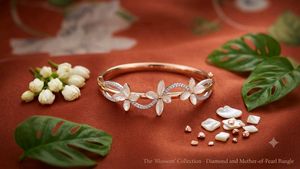 Elegant Blossom Diamond Mother-of-Pearl Bangle