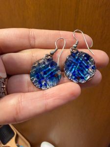 Unique Blue Beaded Round Earrings