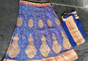 Embroidered Blue Lehenga Choli , black top free