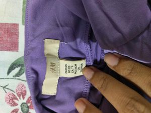 H&amp;M Purple Gathered Turtle Neck Top