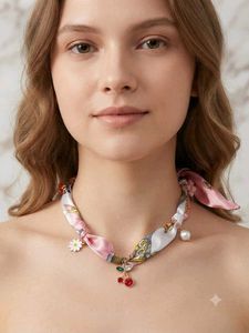 Cute Scarf Necklace with Charms