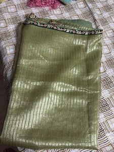 Elegant Green & Gold Striped Saree