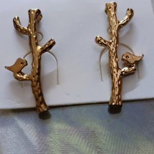 Golden Classy Earrings - Little Bird Charm