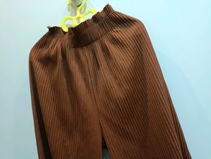 Pleated Brown Wide Leg Pants