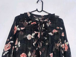 Black Floral Sheer Blouse | top