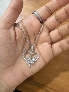 Heart &amp; Butterfly Pendant Necklace