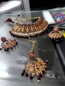 Elegant Maroon & Gold Jewelry Set
