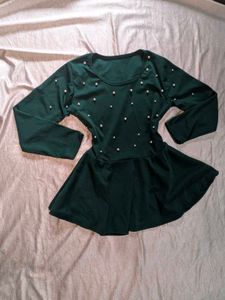 Elegant Green Pearl Embellished Top