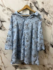 Light Blue Floral Print Tunic Top