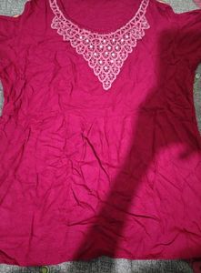 Beautiful Pink Kurti with Embellished Neckline