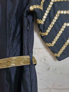 Black Gown with Faux Mirror Work and Embellished B