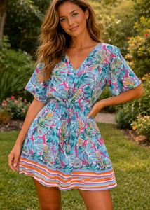 Vibrant Tropical Print Midi Dress