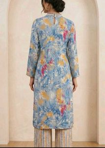 New Blue Floral Print Kurta with Palazzo Set