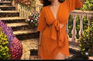Orange Knot-Front Mini Dress
