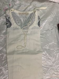 Zara Basic White Lace-Up Top