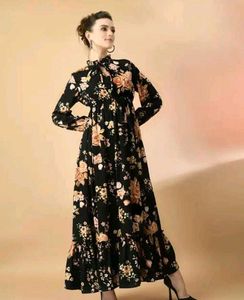 Floral Print Tie-Neck Dress