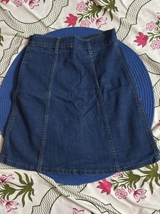 Blue Denim Button-Front A-Line Skirt
