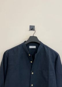 Men's Band Collar Navy Shirt
