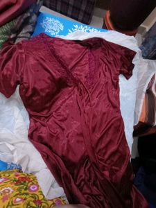 2 piece Silky Burgundy Nightgown