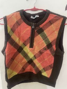 Argyle Knit Vest with Zipper