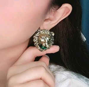 Gold Lion Head Stud Earrings
