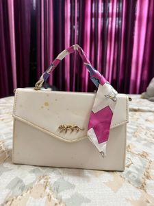 Stylish White Handbag with Scarf Detail