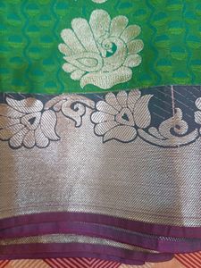 Green Silk Saree with Peacock Motif