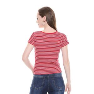 Jealous 21 Red Round Neck Striped womens T-Shirt