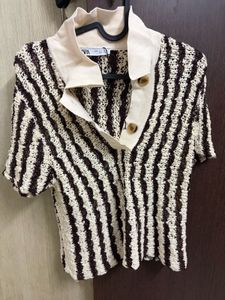 ZARA Striped Knit Polo Shirt