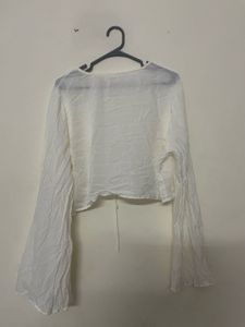 White Tie-Front Bell Sleeve Crop Top