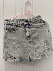 Distressed Denim Mini Skirt
