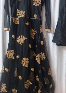 Elegant Black &amp; Gold Embroidered Gown