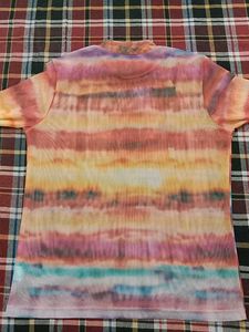 Sheer Sunset Striped Mock Neck Top