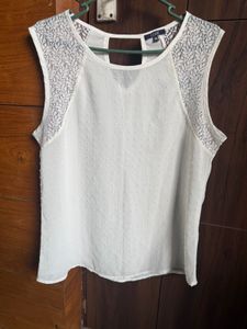 Textured White Top with Lace Detail
