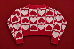 RED &amp; IVORY HEART PRINT CROPPED V-NECK SWEATER