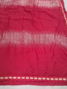 Elegant Red Saree with Embellishments