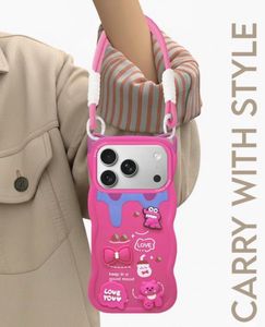 New iPhone 17 pro Cute Pink Phone Case with Strap